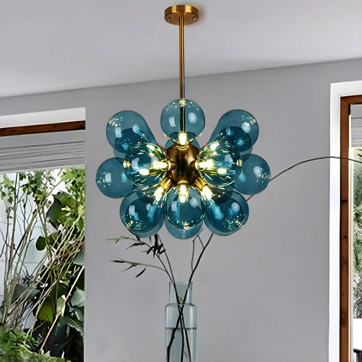 Modern Blues Bubble Spherical Glass Chandelier Living Room Image - 2