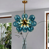 Modern Blues Bubble Spherical Glass Chandelier Living Room Image - 2