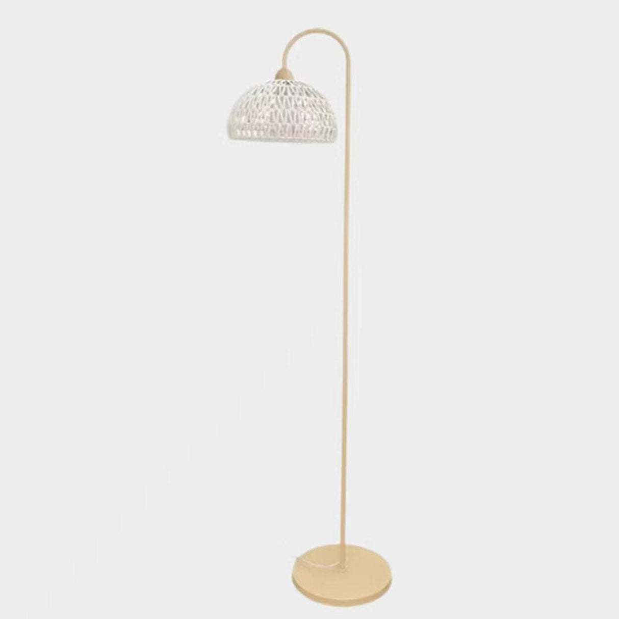 Modern Bohemian Beige White Rattan Dome Floor Lamp Image - 4