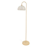 Modern Bohemian Beige White Rattan Dome Floor Lamp Image - 5