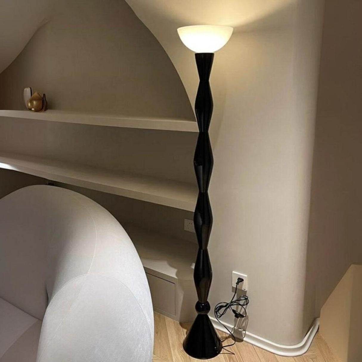 Modern Bowl and Black Gourd String Ceramic Floor Lamp Image - 1