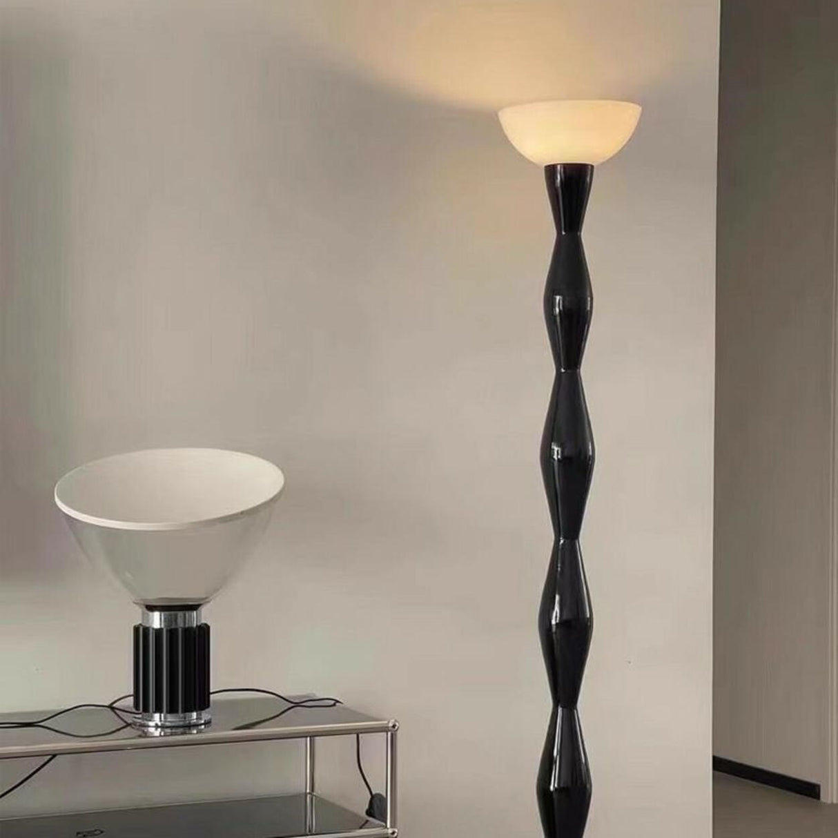 Modern Bowl and Black Gourd String Ceramic Floor Lamp Image - 6