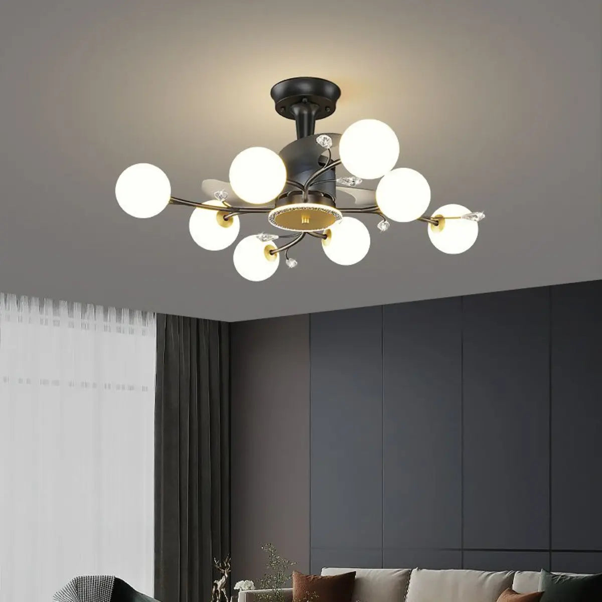 Artistic Elegant Branch Ball Shade Ceiling Fan Light Image - 4