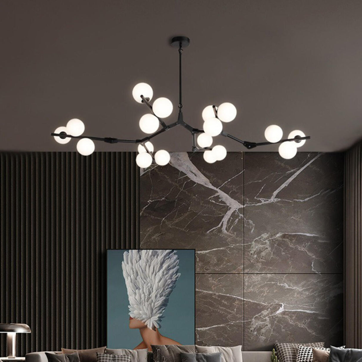 Modern Branch Metal Arm Milk Glass Bubble Chandelier Image - 1