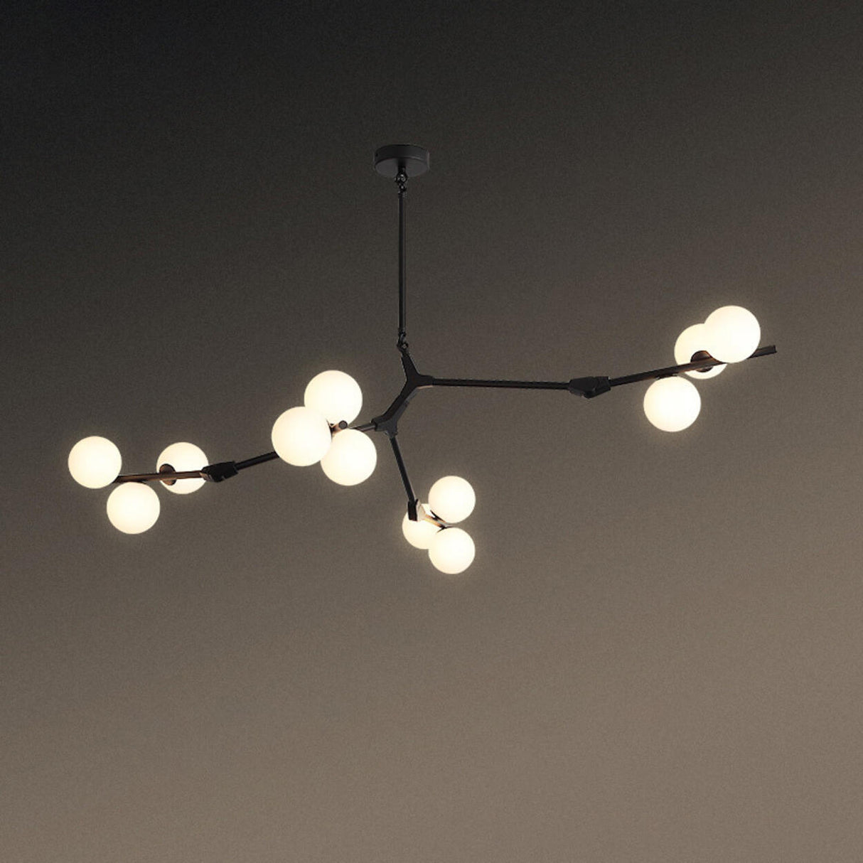 Modern Branch Metal Arm Milk Glass Bubble Chandelier Image - 2