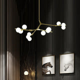 Modern Branch Metal Arm Milk Glass Bubble Chandelier Image - 8