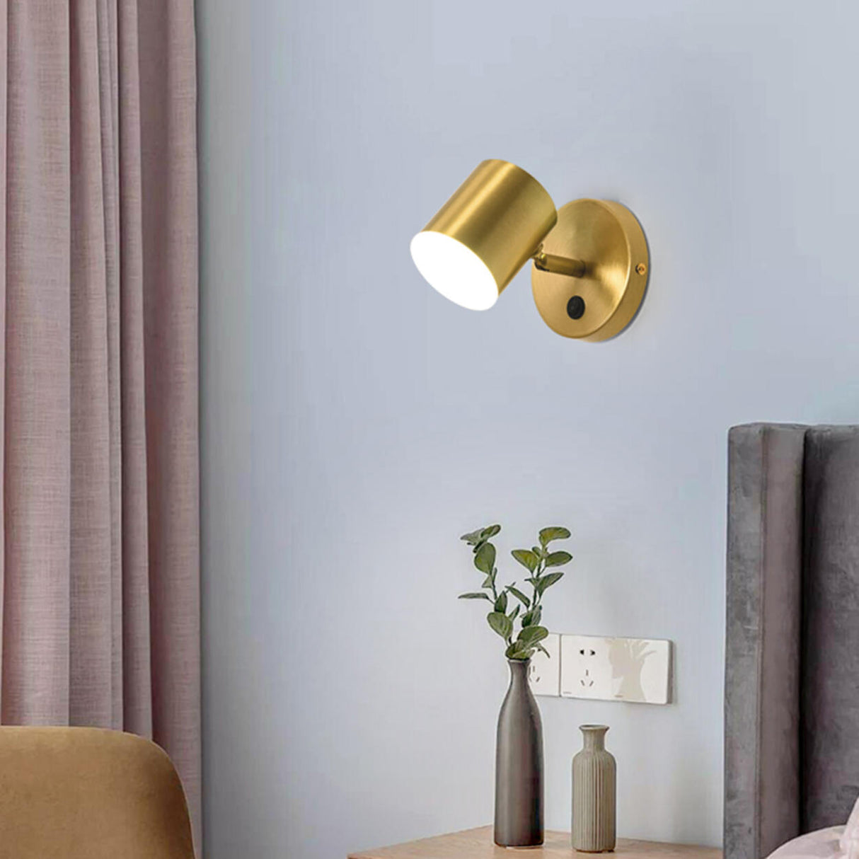 Modern Brass Adjustable Cylindrical LED Wall Sconce Image - 6