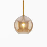 Modern Brass Amber Clear Glass Globe Pendant Lights Image - 11