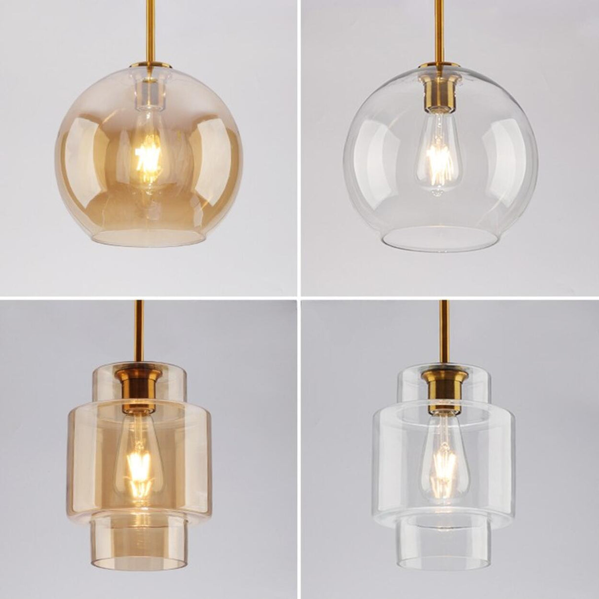 Modern Brass Amber Clear Glass Globe Pendant Lights Image - 12