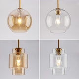 Modern Brass Amber Clear Glass Globe Pendant Lights Image - 12