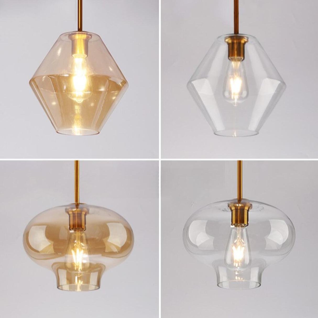 Modern Brass Amber Clear Glass Globe Pendant Lights Image - 14