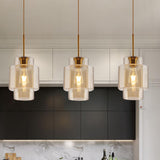 Modern Brass Amber Clear Glass Globe Pendant Lights Image - 8