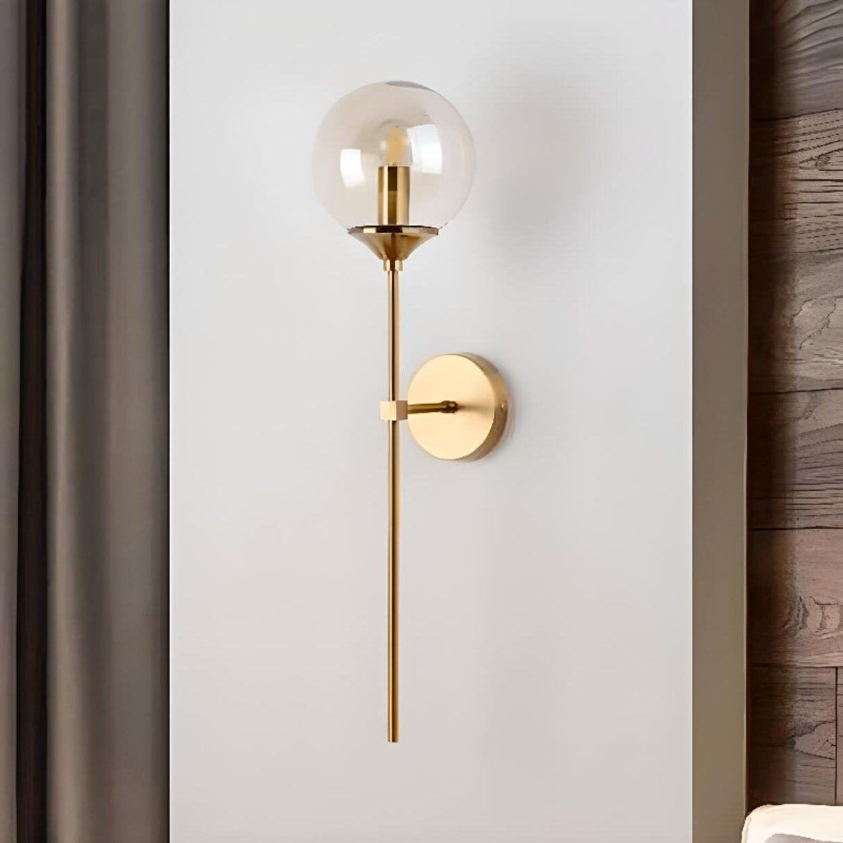 Modern Brass and Glass Globe Wall Sconce Image - 2