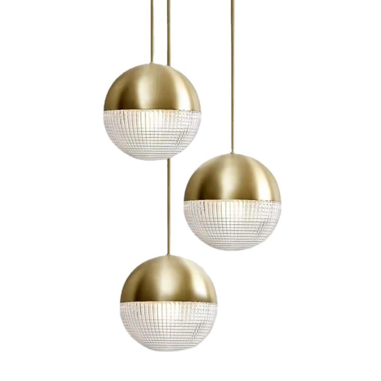 Modern Brass and Textured Glass Globe Pendant Light Image - 10