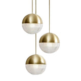 Modern Brass and Textured Glass Globe Pendant Light Image - 10