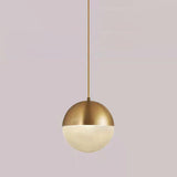 Modern Brass and Textured Glass Globe Pendant Light Image - 11