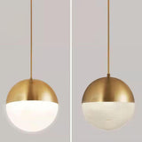 Modern Brass and Textured Glass Globe Pendant Light Image - 13