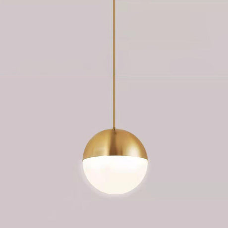 Modern Brass and Textured Glass Globe Pendant Light Image - 2