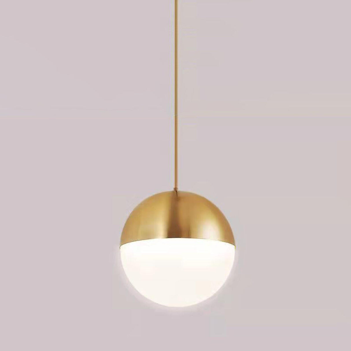 Modern Brass and Textured Glass Globe Pendant Light Image - 3