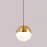 Modern Brass and Textured Glass Globe Pendant Light Image - 3