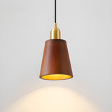 Modern Brass and Wood Cylindrical Pendant Light Image - 11