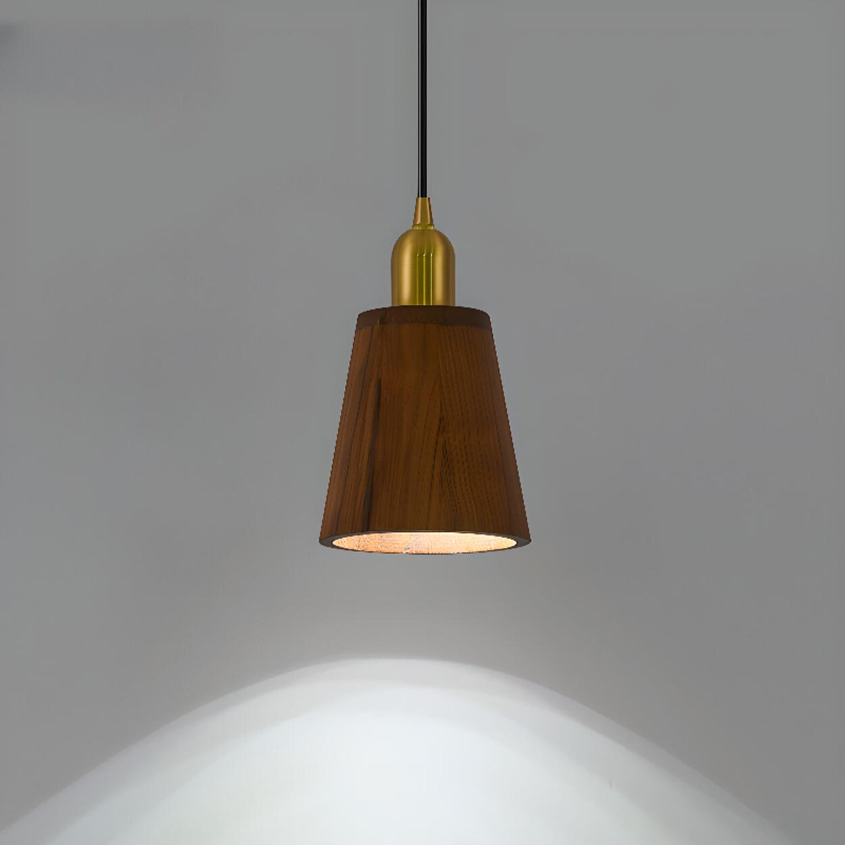 Modern Brass and Wood Cylindrical Pendant Light Image - 12