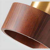 Modern Brass and Wood Cylindrical Pendant Light Image - 14