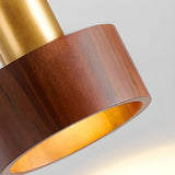 Modern Brass and Wood Cylindrical Pendant Light Image - 15