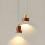 Modern Brass and Wood Cylindrical Pendant Light Image - 8