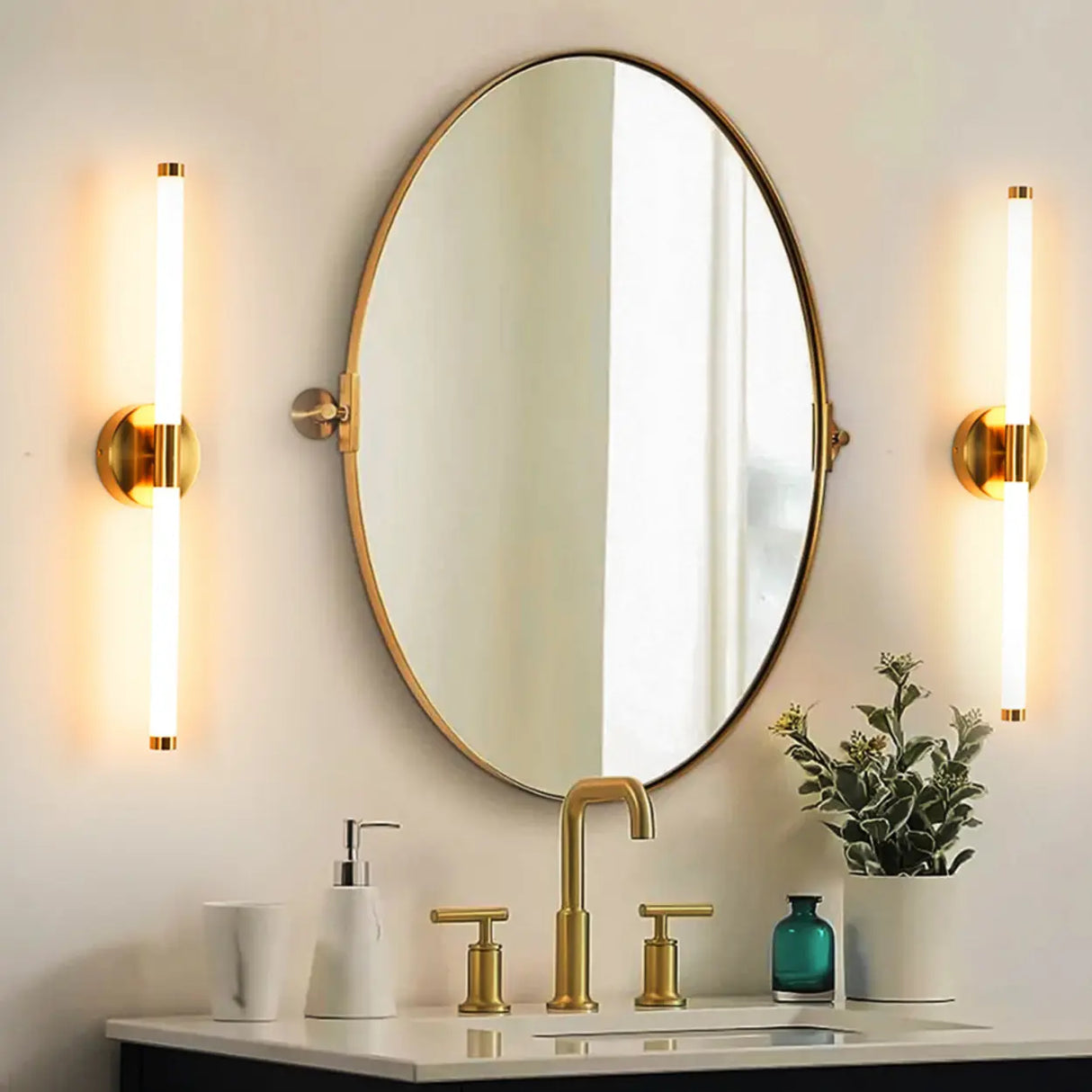 Modern Brass Bar LED Bathroom Mirror Vanity Light Image - 4