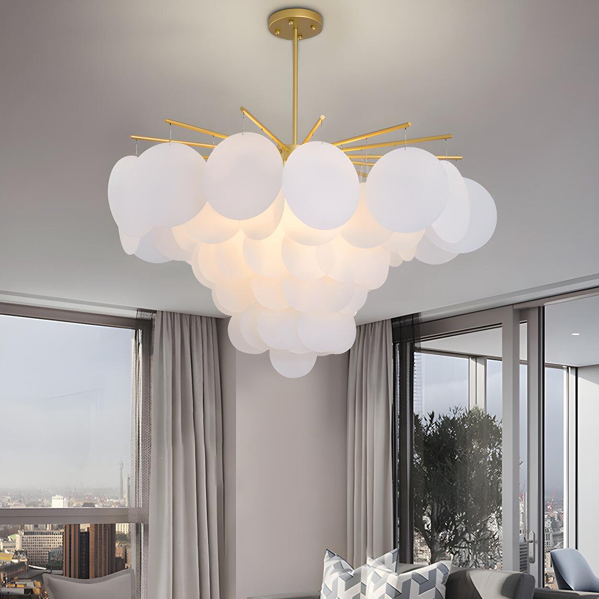 Modern Brass Bedroom White Disc Acrylic Chandelier Image - 1