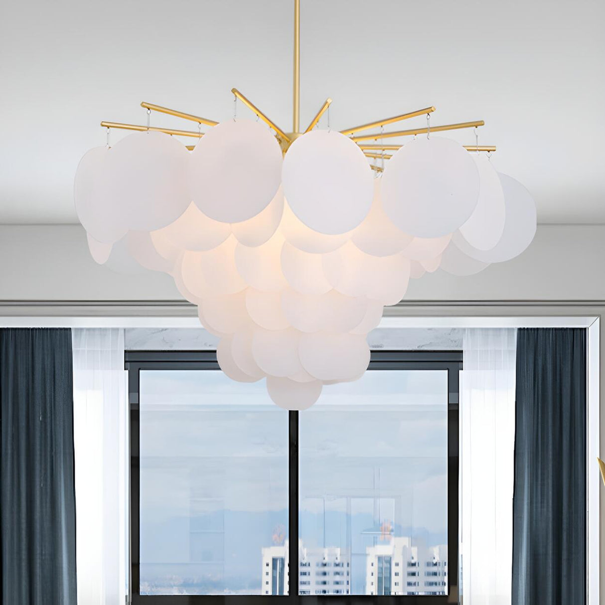 Modern Brass Bedroom White Disc Acrylic Chandelier Image - 2