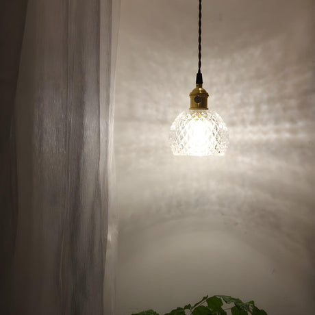 Modern Brass Clear Glass Dome Bedroom Pendant Light Image - 1