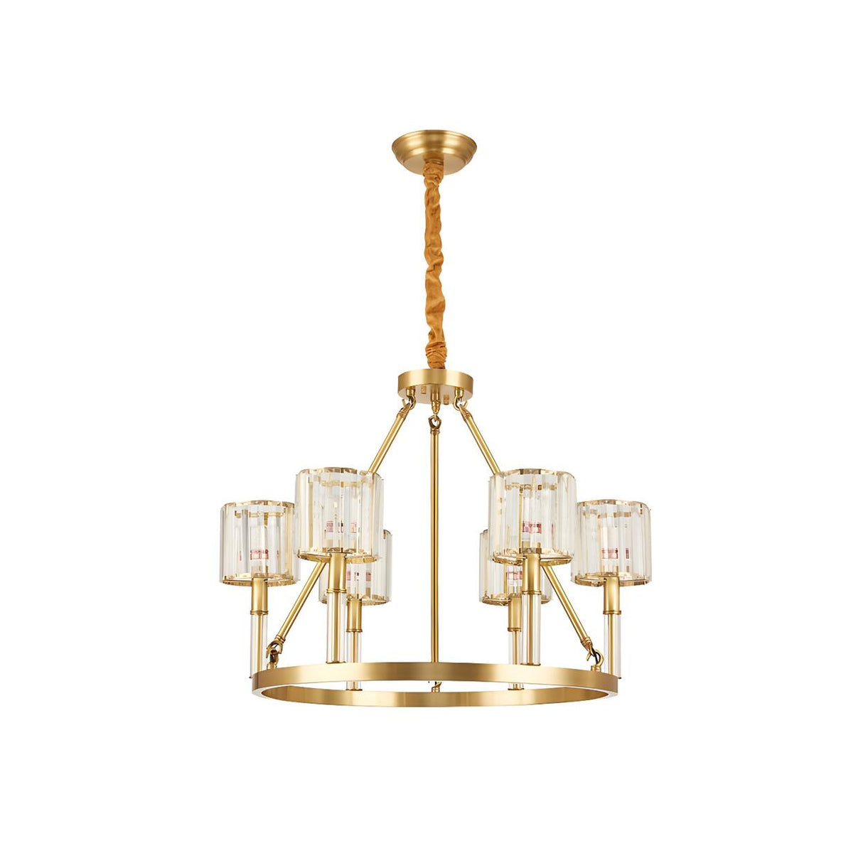 Modern Brass Cylinder Dining Room Crystal Chandelier Image - 2