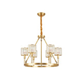 Modern Brass Cylinder Dining Room Crystal Chandelier Image - 2