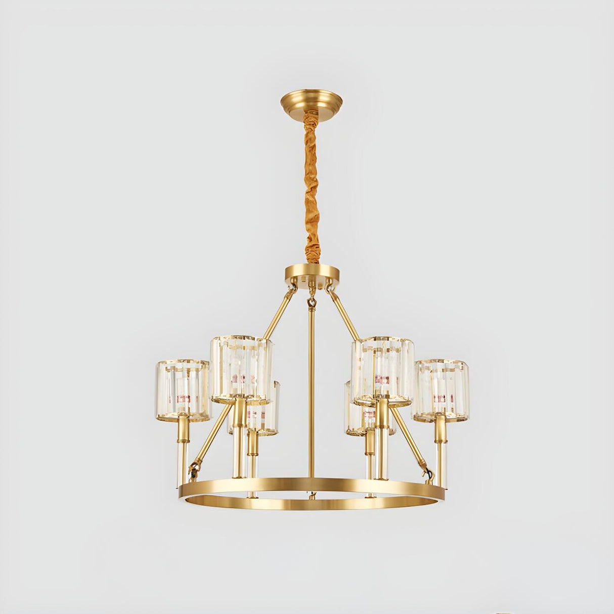 Modern Brass Cylinder Dining Room Crystal Chandelier Image - 3