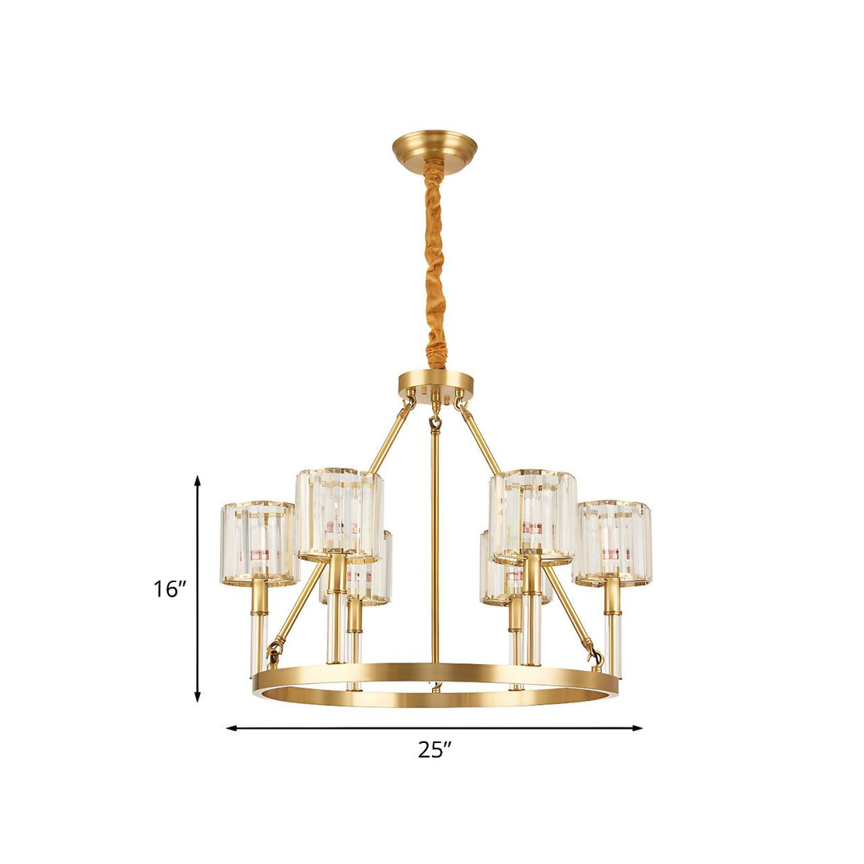 Modern Brass Cylinder Dining Room Crystal Chandelier Image - 4