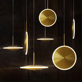 Modern Brass Disc Gold Circular UFO LED Pendant Light Image - 16