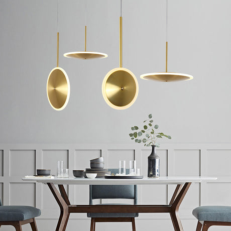 Modern Brass Disc Gold Circular UFO LED Pendant Light Image - 2