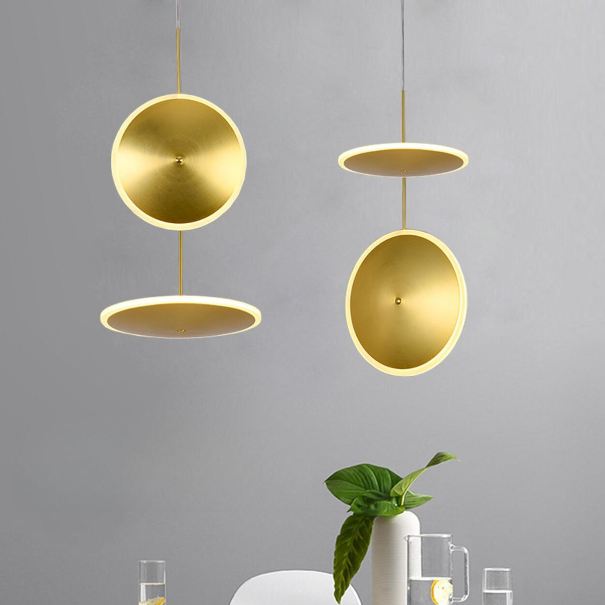 Modern Brass Disc Gold Circular UFO LED Pendant Light Image - 4