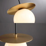 Modern Brass Disc White Glass Globe Pendant Light Image - 10