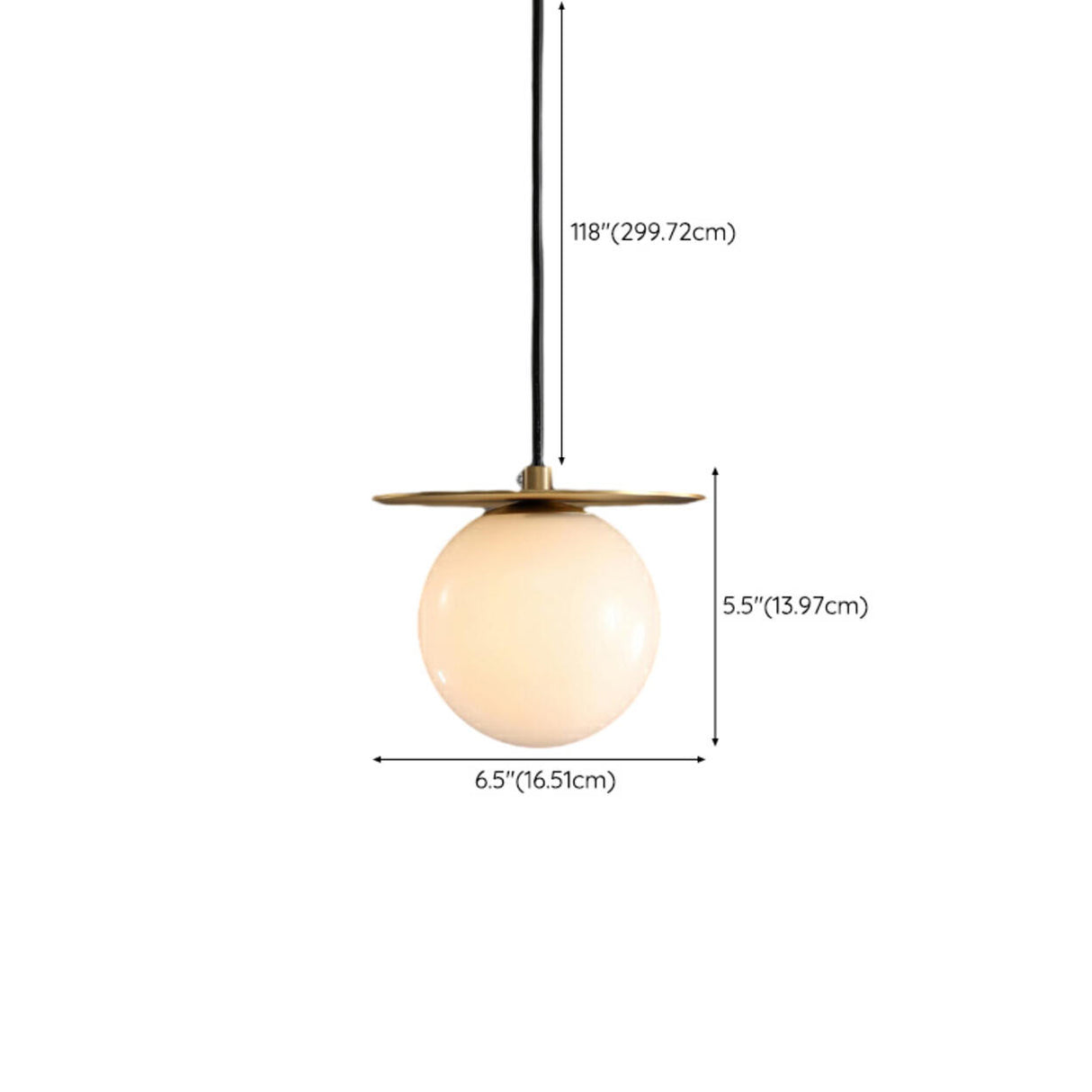 Modern Brass Disc White Glass Globe Pendant Light 