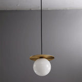 Modern Brass Disc White Glass Globe Pendant Light Image - 4