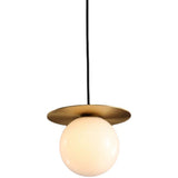 Modern Brass Disc White Glass Globe Pendant Light Image - 5