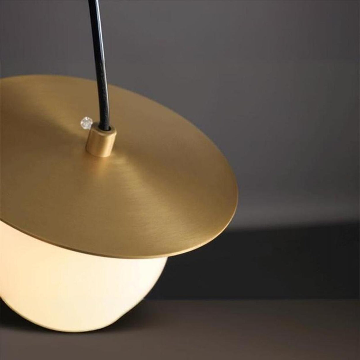 Modern Brass Disc White Glass Globe Pendant Light Image - 8