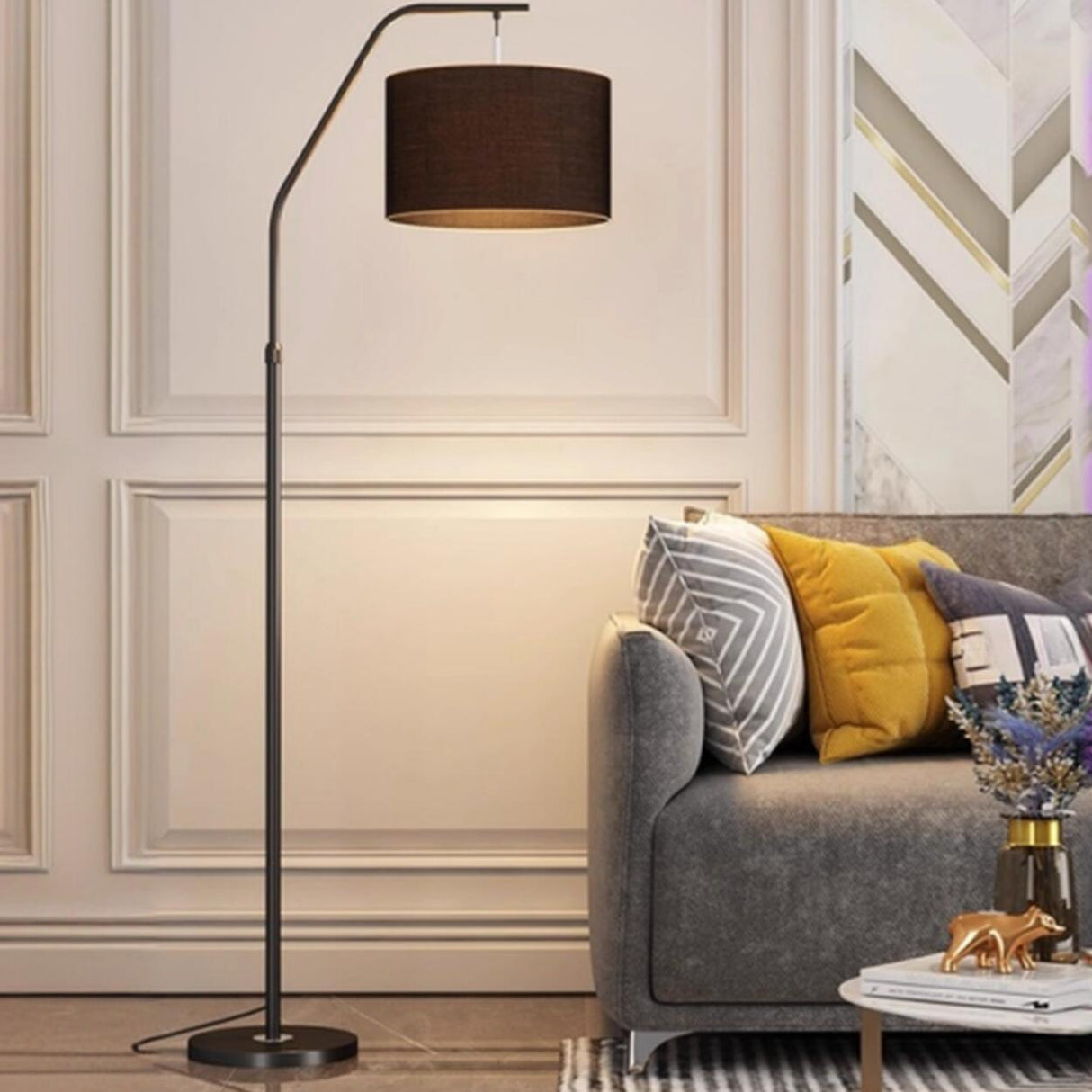 Modern Brass Drum Flexible Height Floor Lamp Foot Switch Image - 4