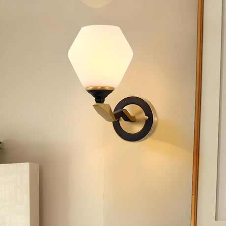 Modern Brass Geometric Opal Glass Wall Light Image - 1