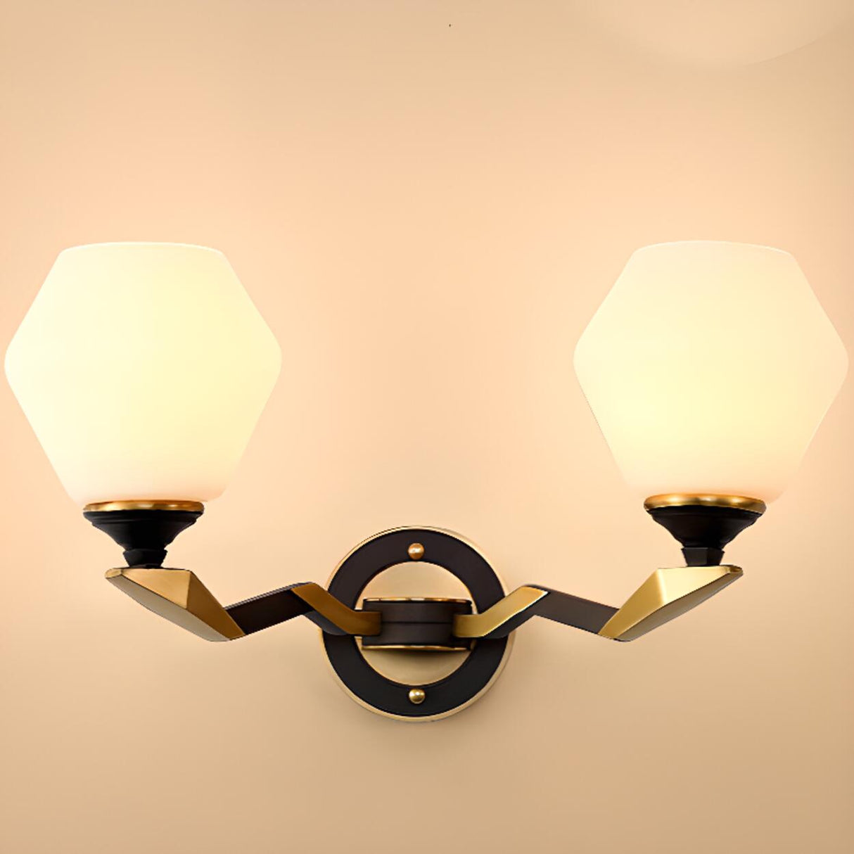 Modern Brass Geometric Opal Glass Wall Light Image - 11