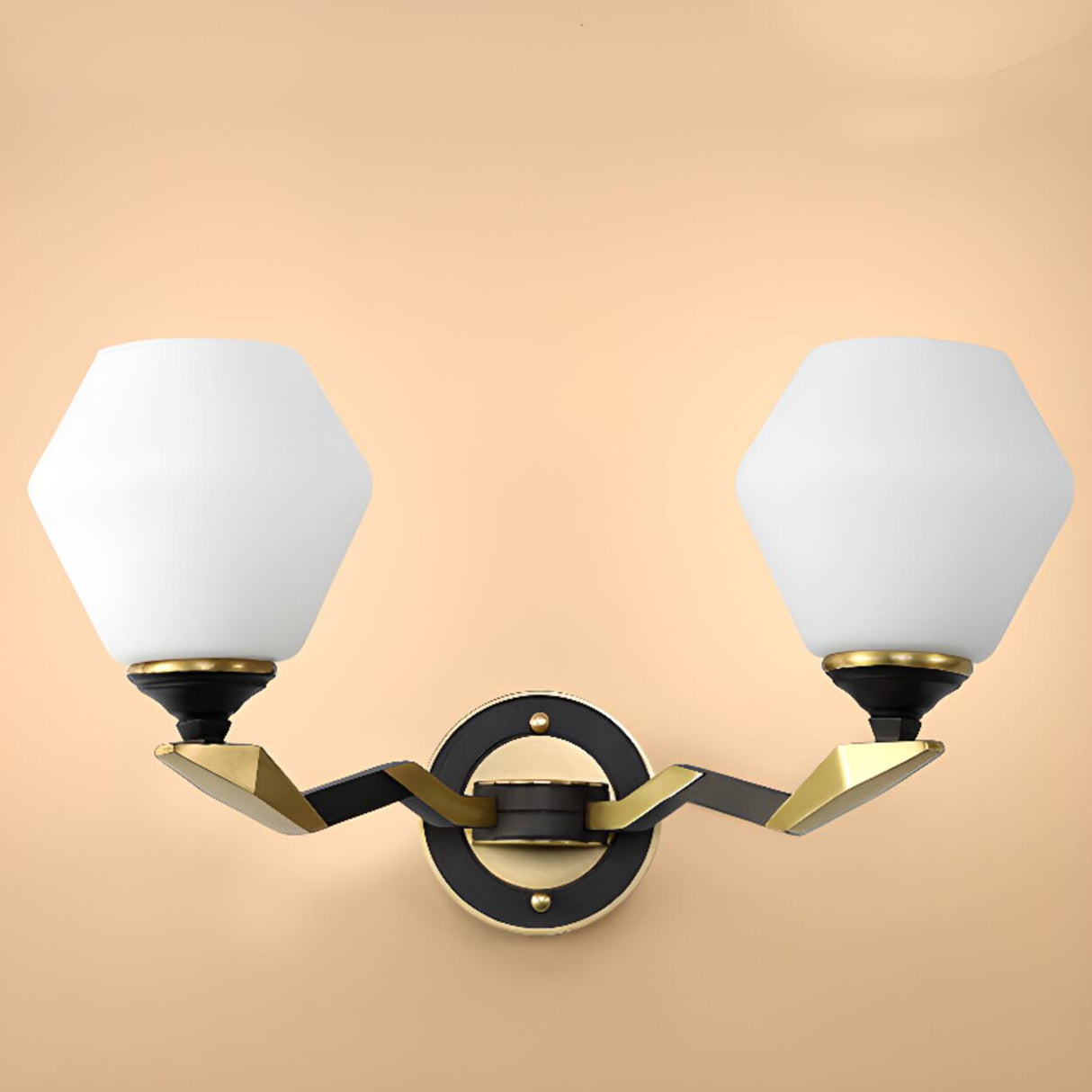 Modern Brass Geometric Opal Glass Wall Light Image - 12