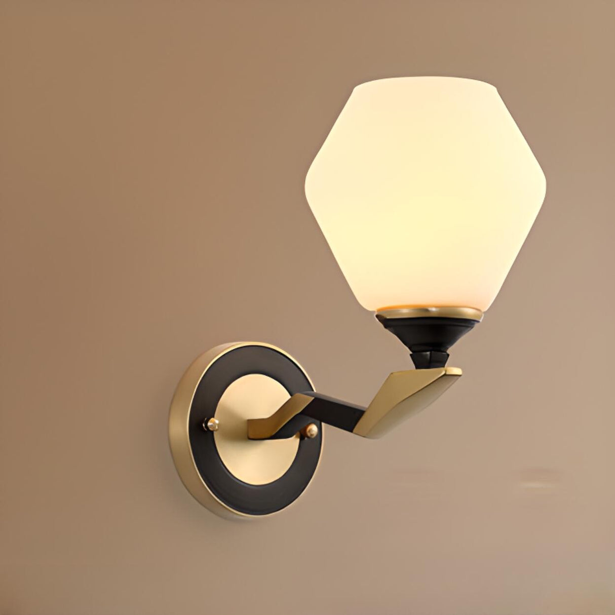 Modern Brass Geometric Opal Glass Wall Light Image - 8